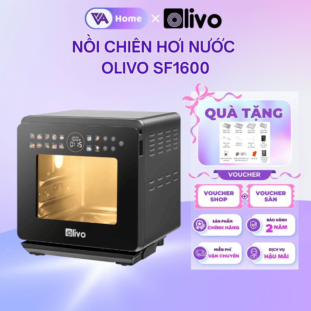 [OLIVO] Nồi Chiên Hơi Nước OLIVO SF1600 16L – Màn Hình Cảm Ứng OLED, Công nghệ Nano Steam - BH 2 Năm