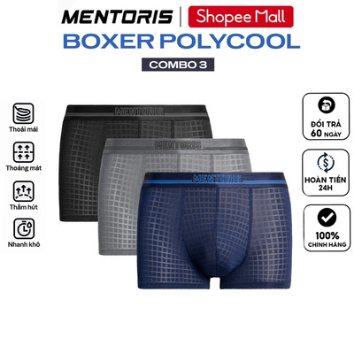 COMBO 3 Quần Lót Boxer Nam MENTORIS Vải Thun Lạnh Premium, Kháng Khuẩn,Gân Nổi Siêu Co Giãn CB3.MIBX25A009