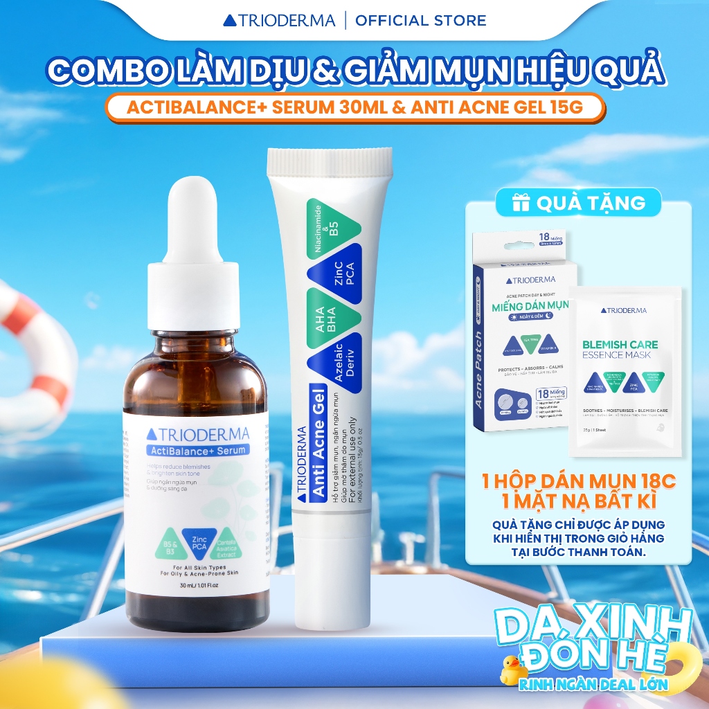 [MUA 2 TẶNG 2] Combo Serum & Gel mụn chăm sóc & giảm mụn Trioderma ActiBalance+ Serum 30ml & Anti Ac