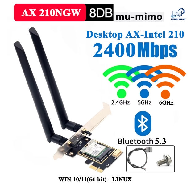 Card WiFi Intel AX210 WiFi 6E Bluetooth 5.3 | Tốc độ cao cho Laptop & PC