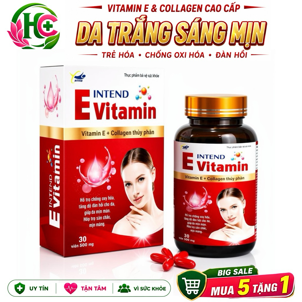 Viên Uống Collagen Vitamin E Intend - Hỗ Trợ Trắng Da Mờ Nám Chống Lão Hóa Căng Mịn Da 30 Viên