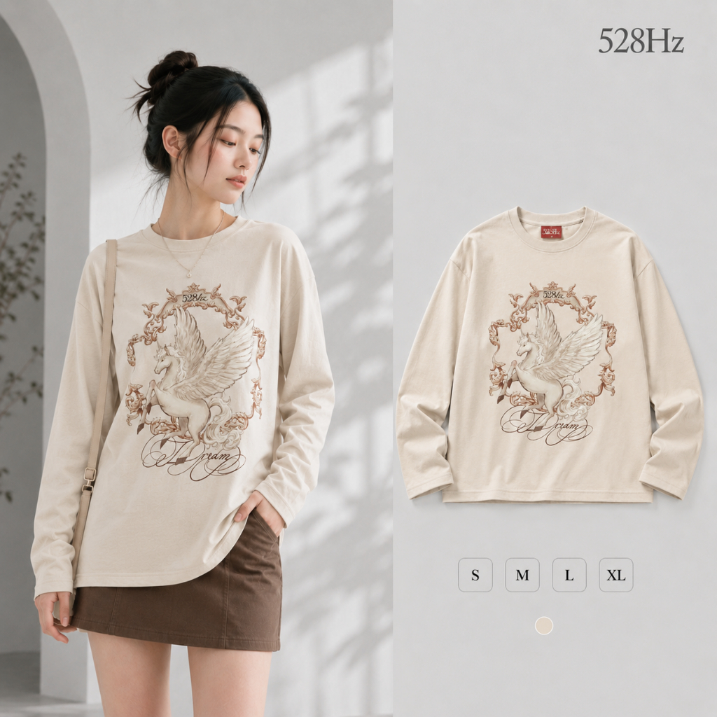 Áo Pony Season 528Hz, local brand unisex màu trắng cho nam nữ, 100% cotton