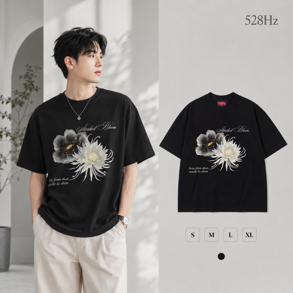 Áo Darkmoon 528Hz, local brand unisex màu trắng cho nam nữ, 100% cotton