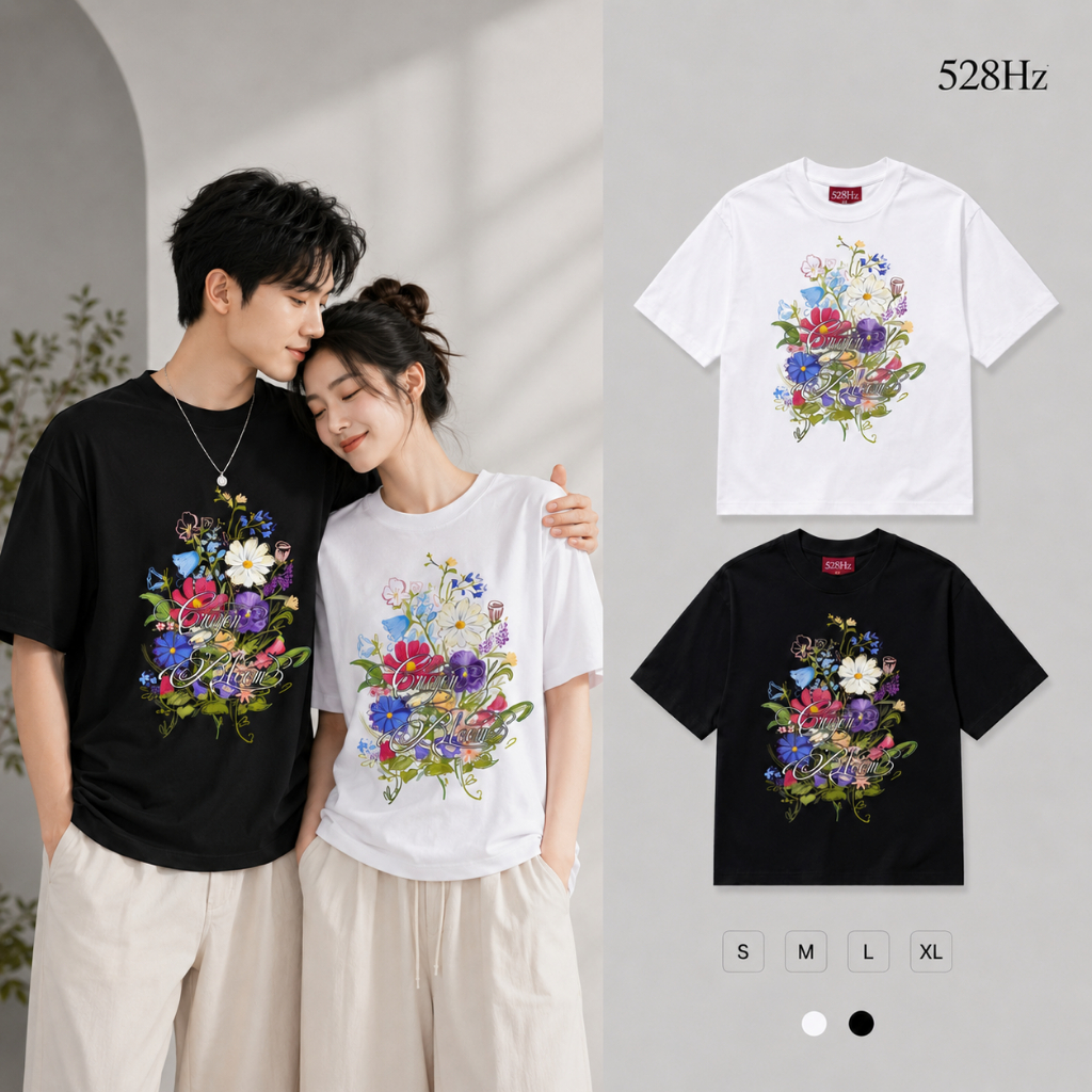 Áo Crayon 528Hz, local brand unisex màu trắng cho nam nữ, 100% cotton