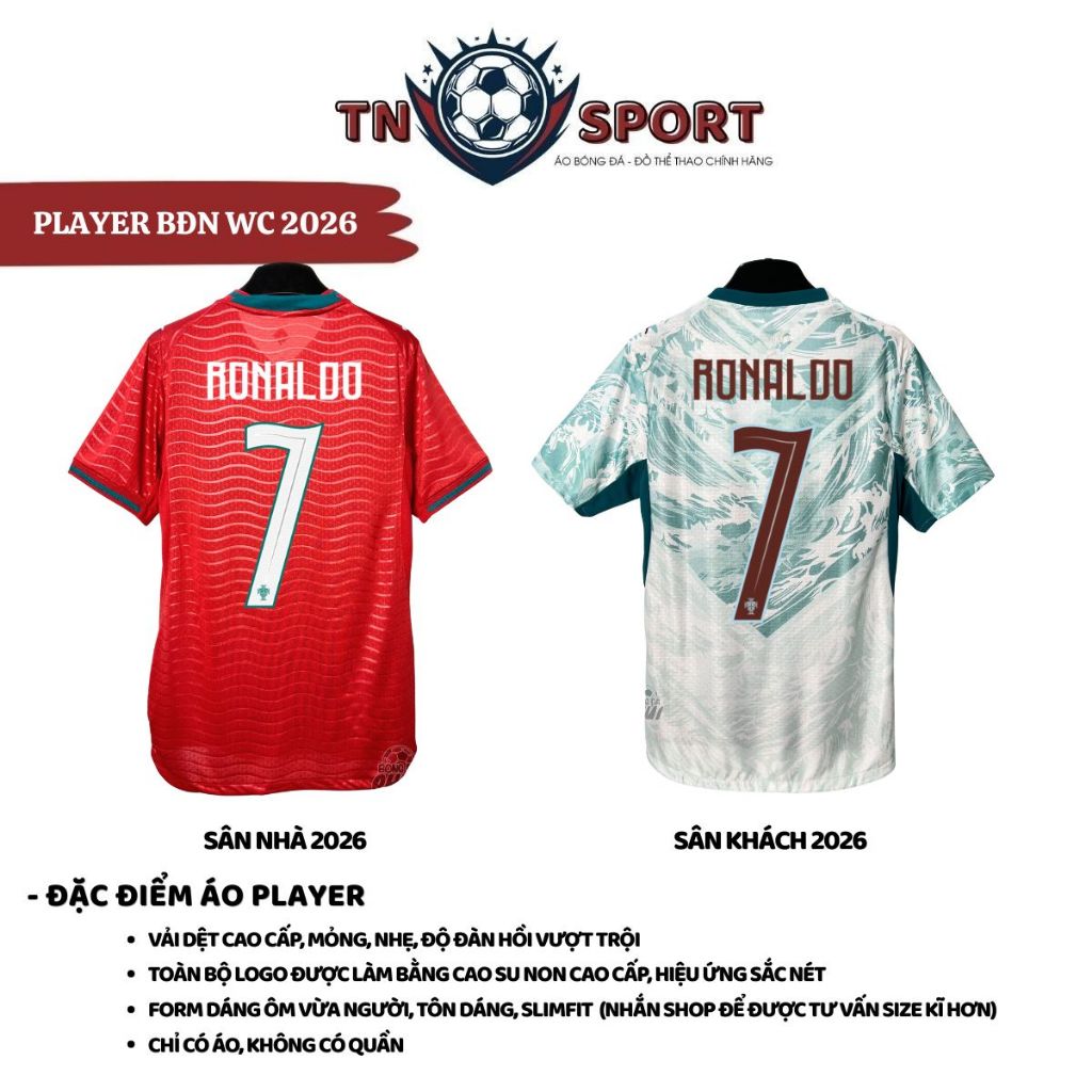[PLAYER - ÁO LẺ ] Áo PLAYER PỒ ĐÀO NHA 2026 bản chuẩn hãng vải player dệt kim thoáng khí form Slimfi