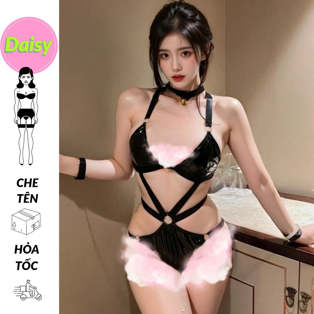 Bodysuit da bóng cutout táo bạo gợi cảm - đồ lót nội y liền thân hở đáy sexy