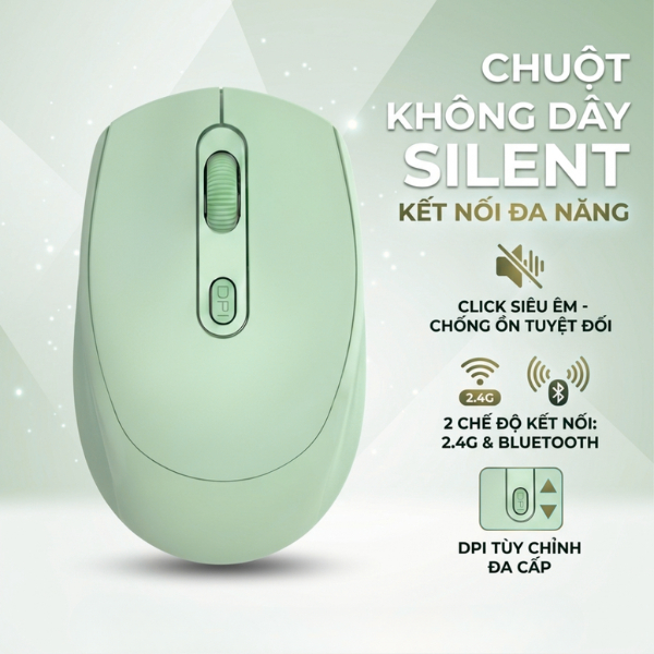 Chuột không dây Silent M100, chuột máy tính bluetooth bảo hành 12 tháng 1 đổi 1
