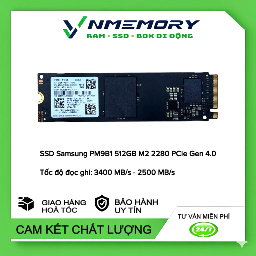 SSD M2 NVMe PCI-e SAMSUNG PM9B1 512GB GEN 4 sức khỏe 9x%(crystal disk)