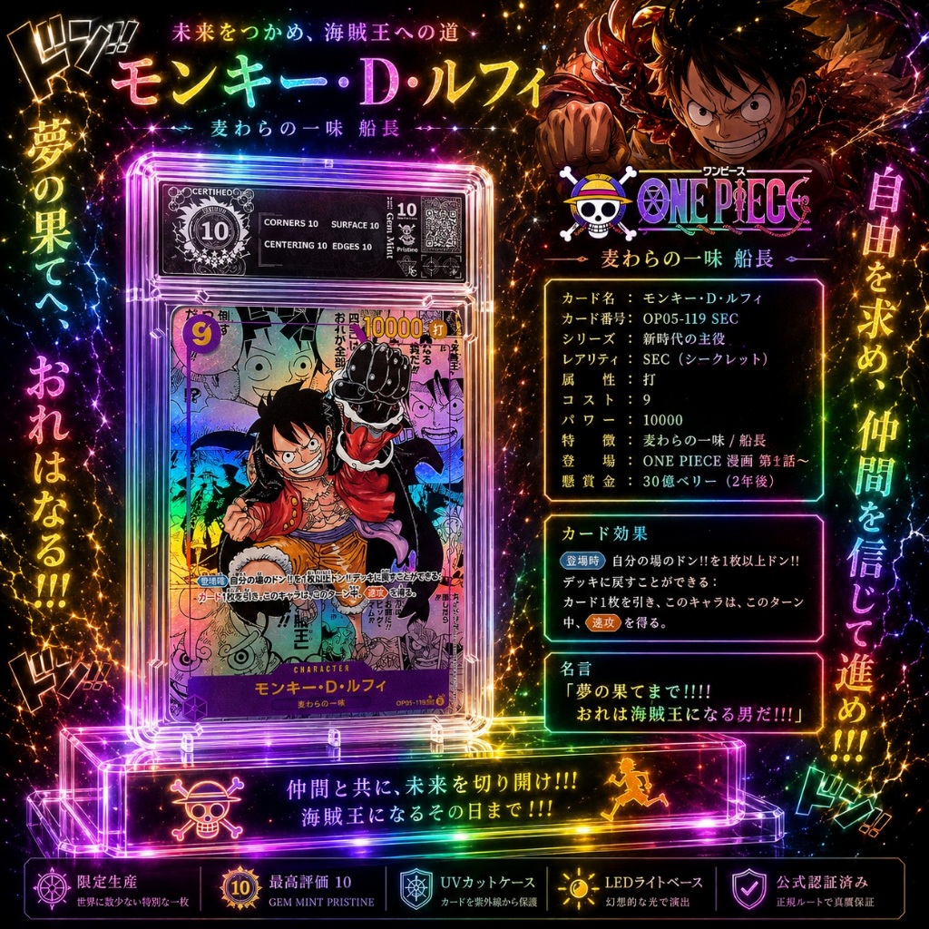 Thẻ Grading Slab One Piece Monkey D Luffy OP09-119 Manga Art Secret Rare Japanese NF51 6