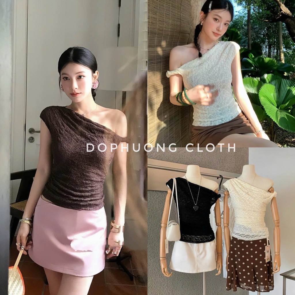 (Hàng L1 sẵn có video thật) 𝒀𝒖𝒛𝒖 𝑺𝒕𝒐𝒓𝒆 Áo ren lệch vai 2 lớp dáng ôm nữ tính phù hợp đi chơi, đi cafe, đi biển sống ảo
