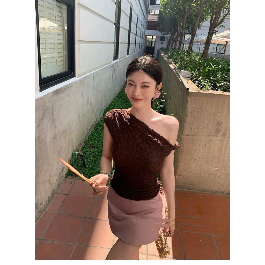 (Hàng L1 sẵn có video thật) 𝒀𝒖𝒛𝒖 𝑺𝒕𝒐𝒓𝒆 Áo ren lệch vai 2 lớp dáng ôm nữ tính phù hợp đi chơi, đi cafe, đi biển sống ảo | BigBuy360 - bigbuy360.vn