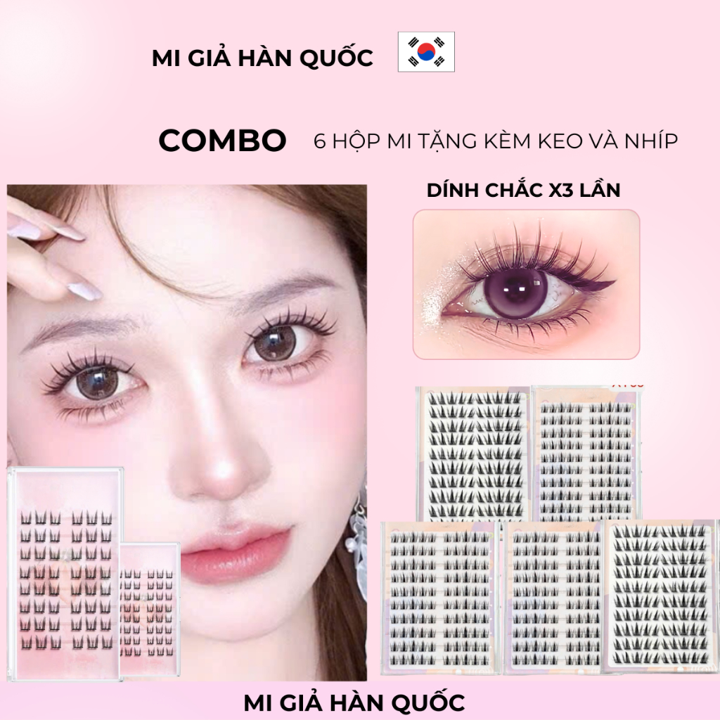 Lông mi giả SẴN KEO 99k/6 hộp, có thể tái sử dụng , chống nước 24H chuẩn Hàn Quốc , keo đen