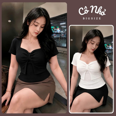 Áo Thun Bigsize Nữ Tay Ngắn Thắt Nơ To Dáng Áo Croptop Chất Vải Gân Tăm Co Giãn G37