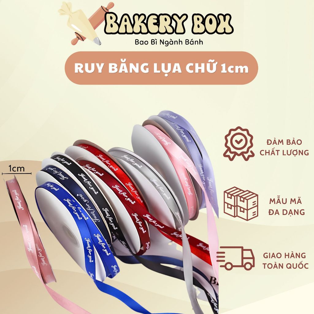 (Cuộn 35M) Ruy Băng Chữ JUST FOR YOU Bản 1 CM Gói Quà Tặng, Hộp Đựng Bánh, Hoa - BAKERY BOX