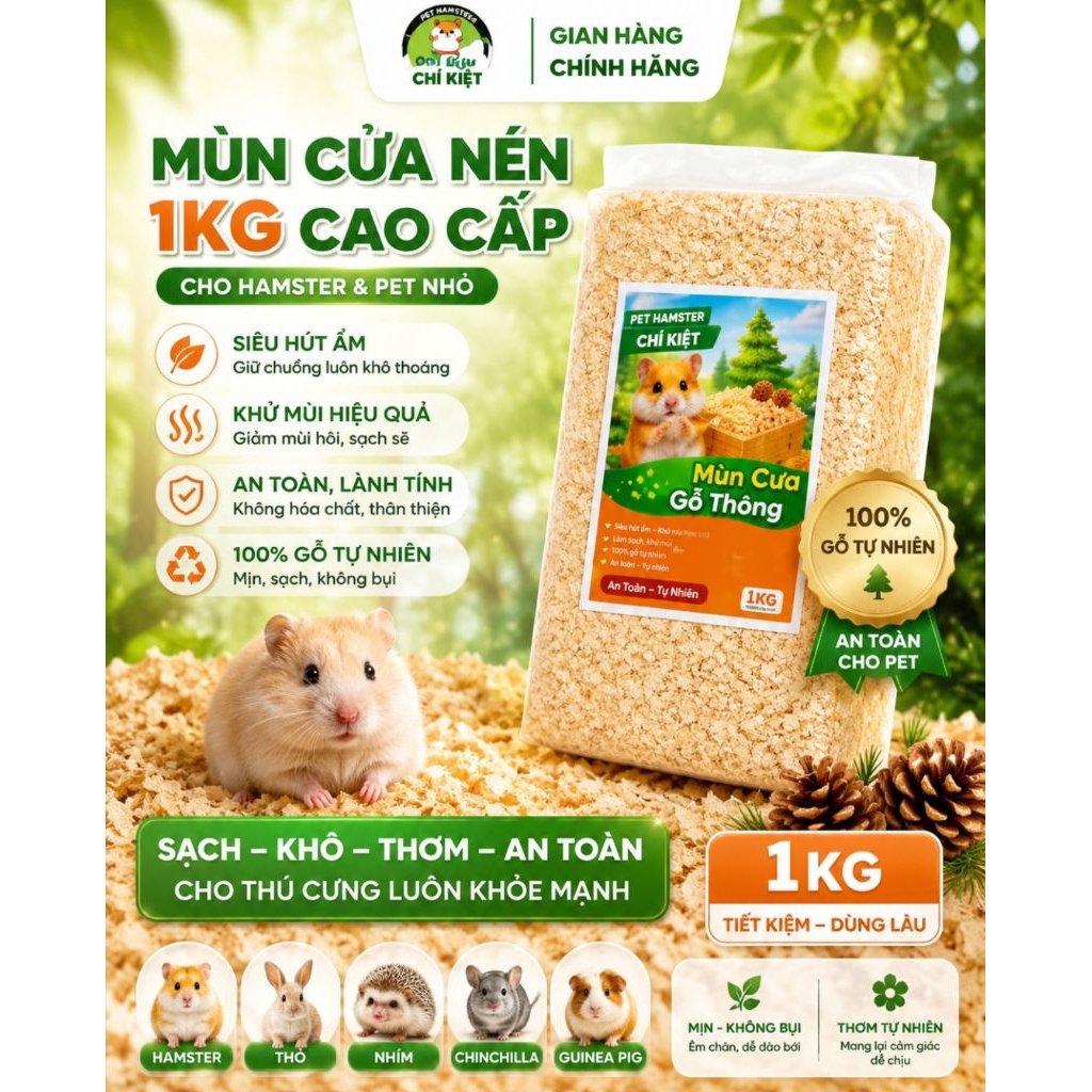 mùn cưa nén 1kg gỗ thông lót chuồng hamster,thỏ,bọ ú ,ga rutin