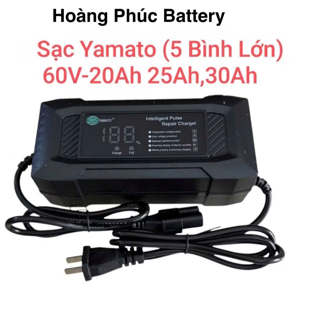 Sạc Yamato Empire Hiển Thị Phần Trăm Pin% Xe Máy Điện (60V-20AH)(60V-30AH) Sạc Bộ 5 Bình Lớn Chính H