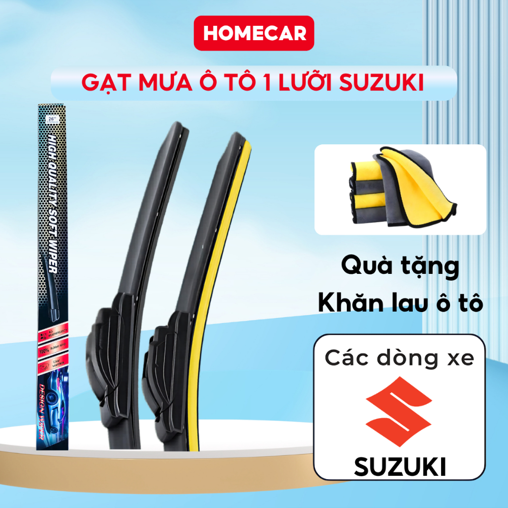 Gạt Mưa Suzuki Lưỡi 1 Silicon Khung Thép Không Gỉ Gạt Sạch Cho Xe Ertiga XL7 Swift Ciaz Vitara Jimny