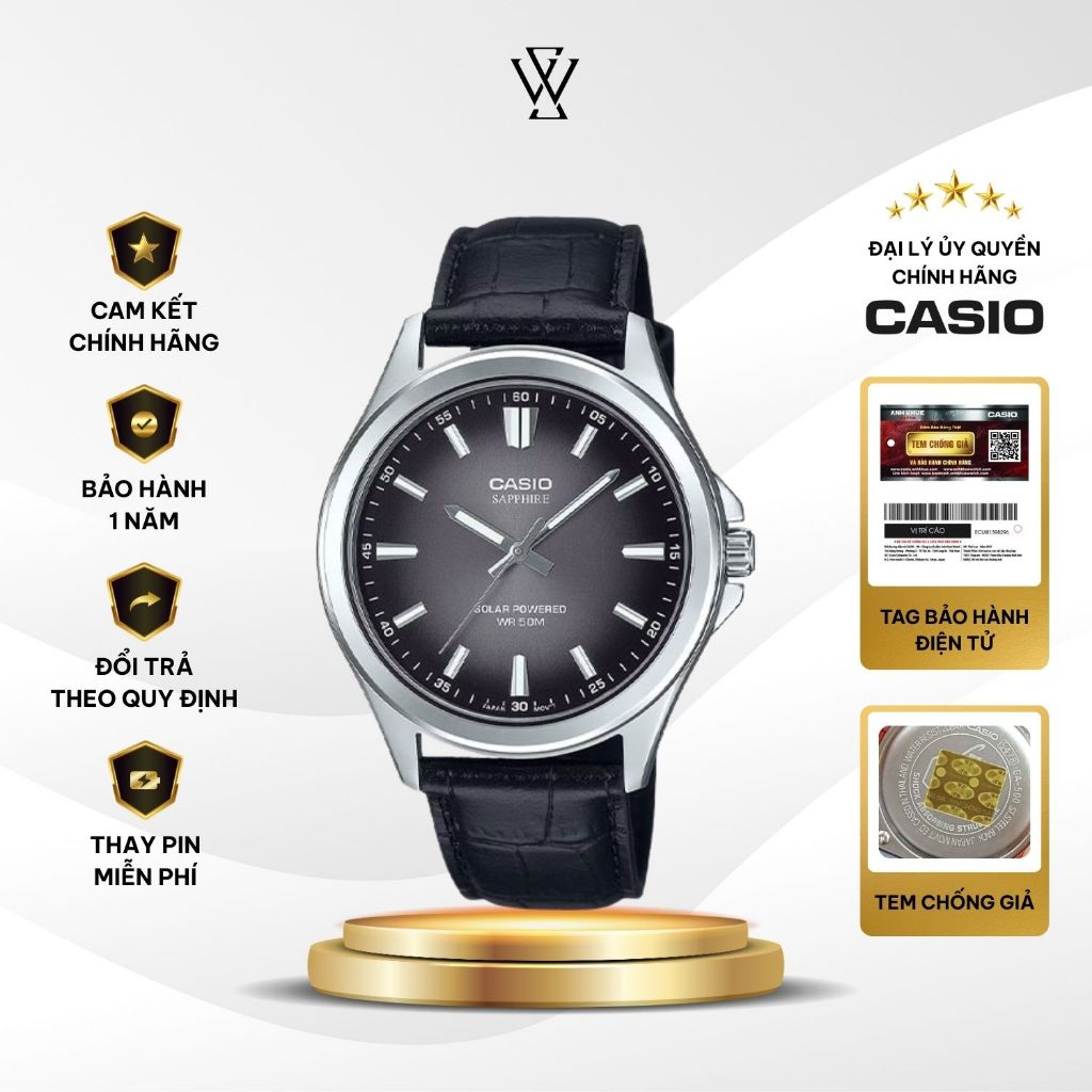 Đồng Hồ Casio Nam MTS-RS100L-1AVDF Pin Solar Mặt Kính Sapphire 41.7mm Vỏ Kim Loại Thép Không Gỉ Chốn