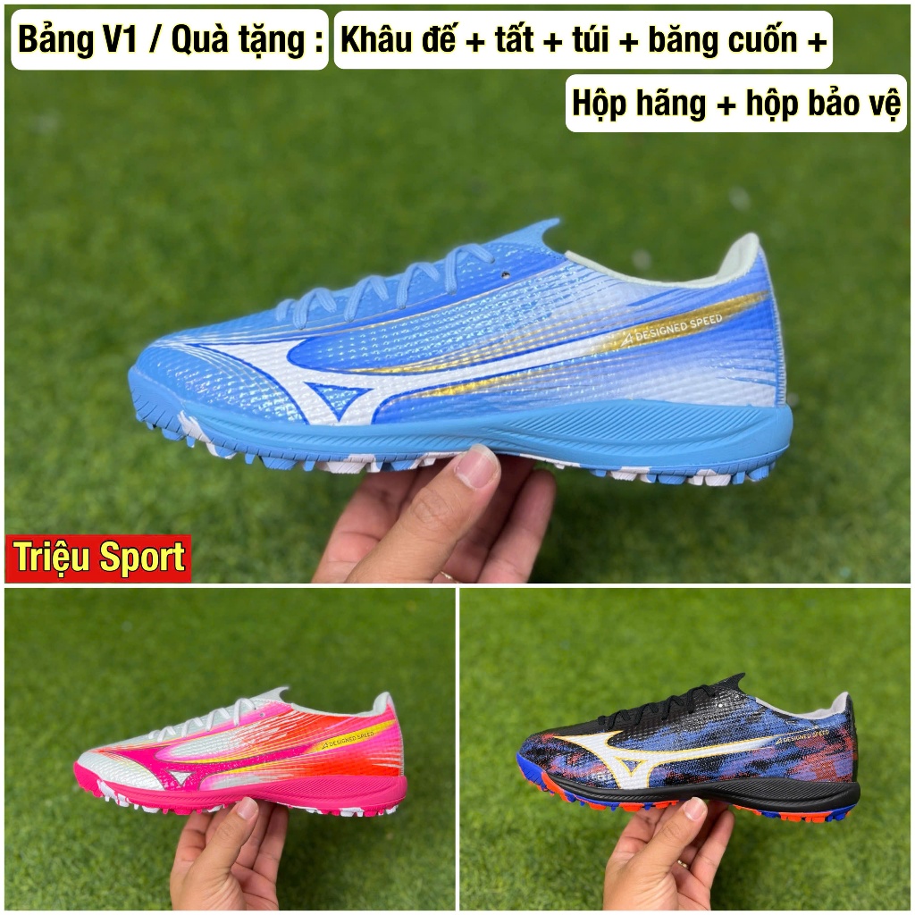 giày đá bóng sân cỏ nhân tạo mzn alpha 3 e lít TF V1 ( Khâu đế + tất + túi + băng cuốn + hộp hãng + 