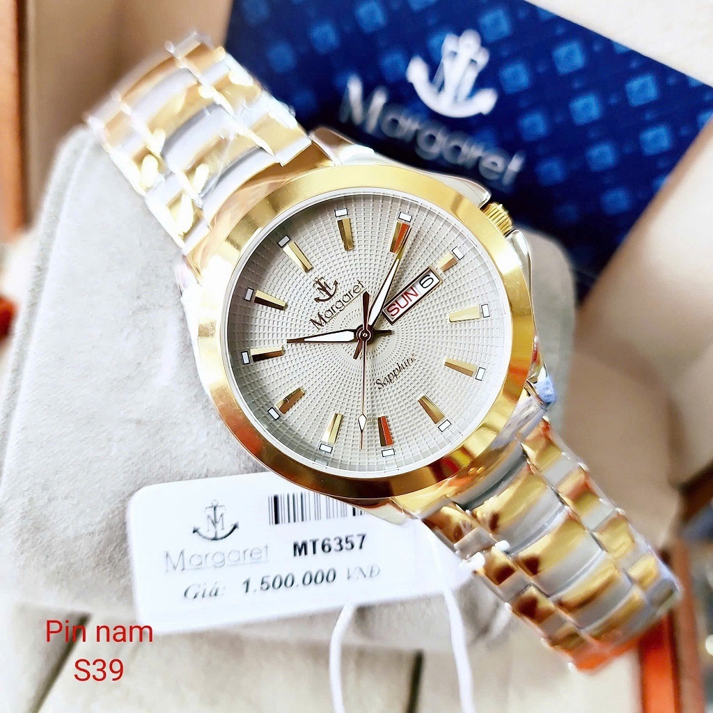 Đồng hồ nam mặt xám dây kim loại demi chính hãng Margaret 39mm, đồng hồ máy pin kính sapphire MT6357