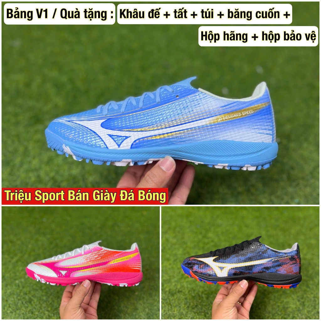 giày đá bóng sân cỏ nhân tạo mzn alpha 3 e.lít TF ( Khâu đế + tất + túi + băng cuốn + hộp hãng + hộp