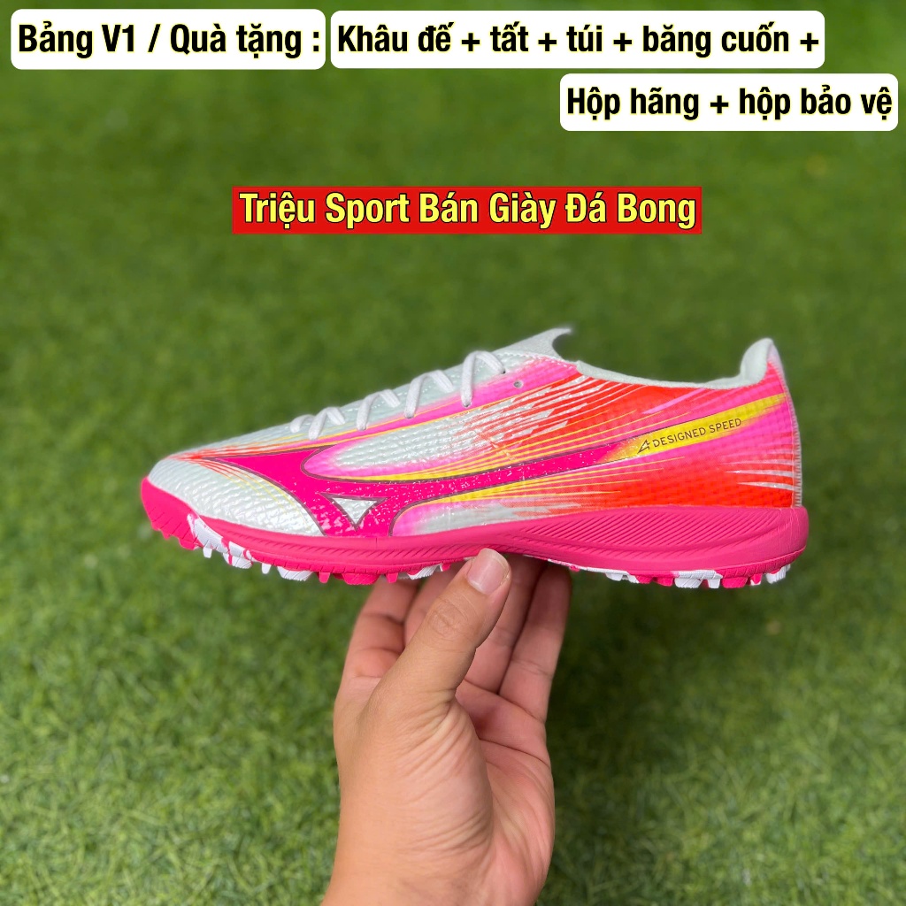 giày đá bóng sân nhân tạo mzn alpha 3 e lít TF V1 ( Khâu đế + tất + túi + băng cuốn + hộp hãng + hộp