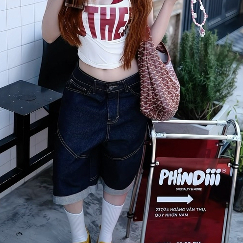 Quần jean short unisex xanh đậm DENIMON RAW JEAN SHORTS INDIGO