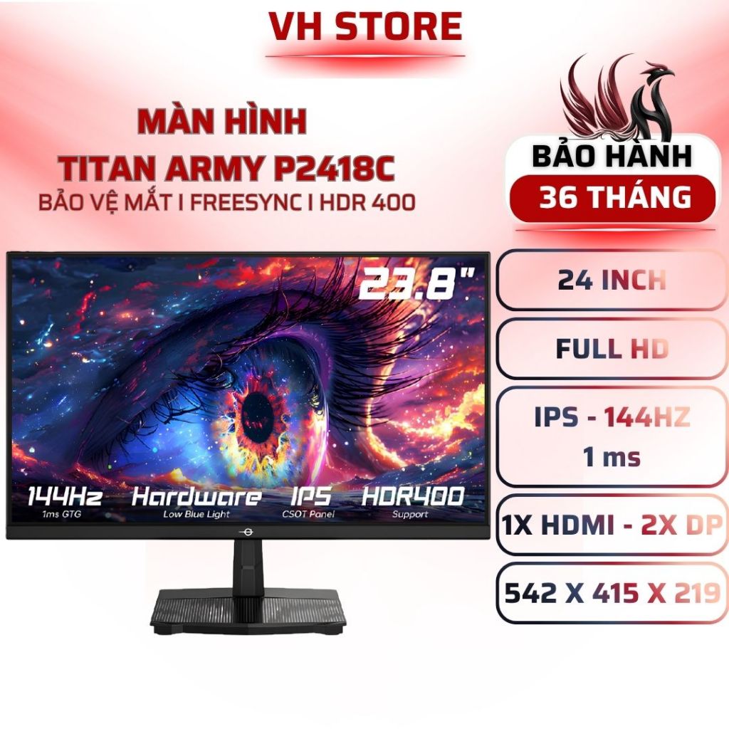 Màn Hình Titan Army P2418C 24 Inch IPS 144Hz 1ms FHD - BẢO HÀNH 36 THÁNG - VHSTORE