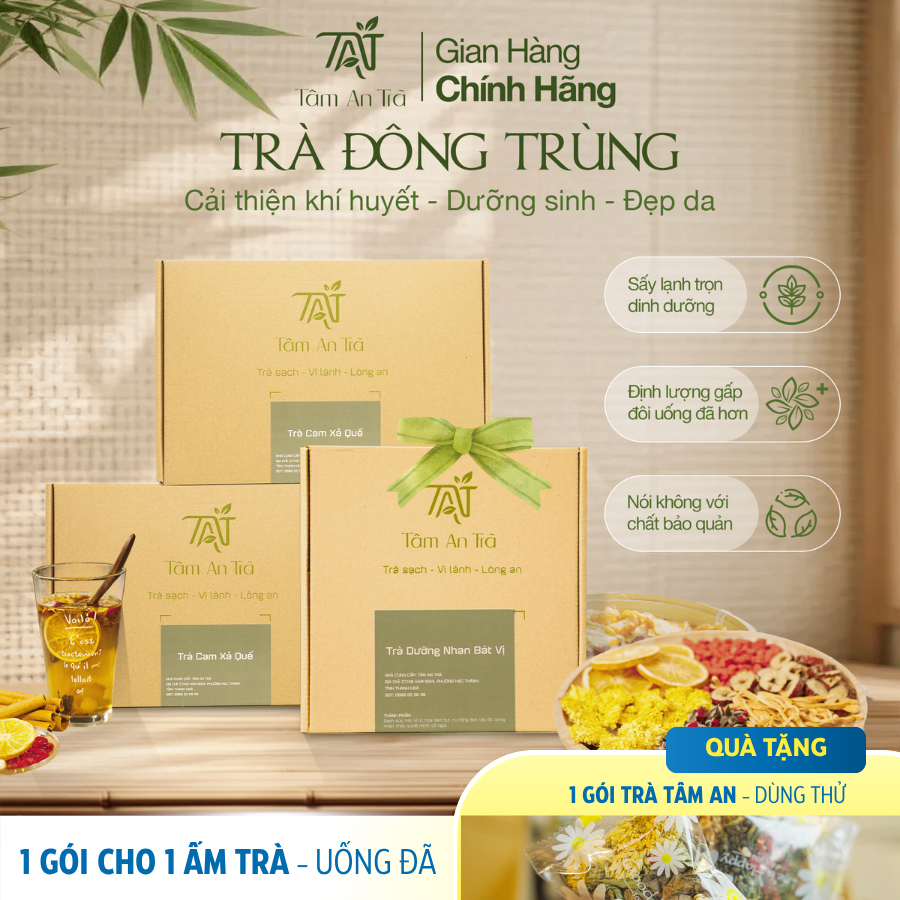 Trà Đông Trùng Hạ Thảo TÂM AN TRÀ | Trà thảo mộc mix 7 vị | Vị Thanh Nhẹ Dễ Uống