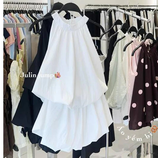 Set Jumsuit Jennie BlackPink chất đũi liền thân nữ cổ yếm bí phồng JULIN TOP | BigBuy360 - bigbuy360.vn