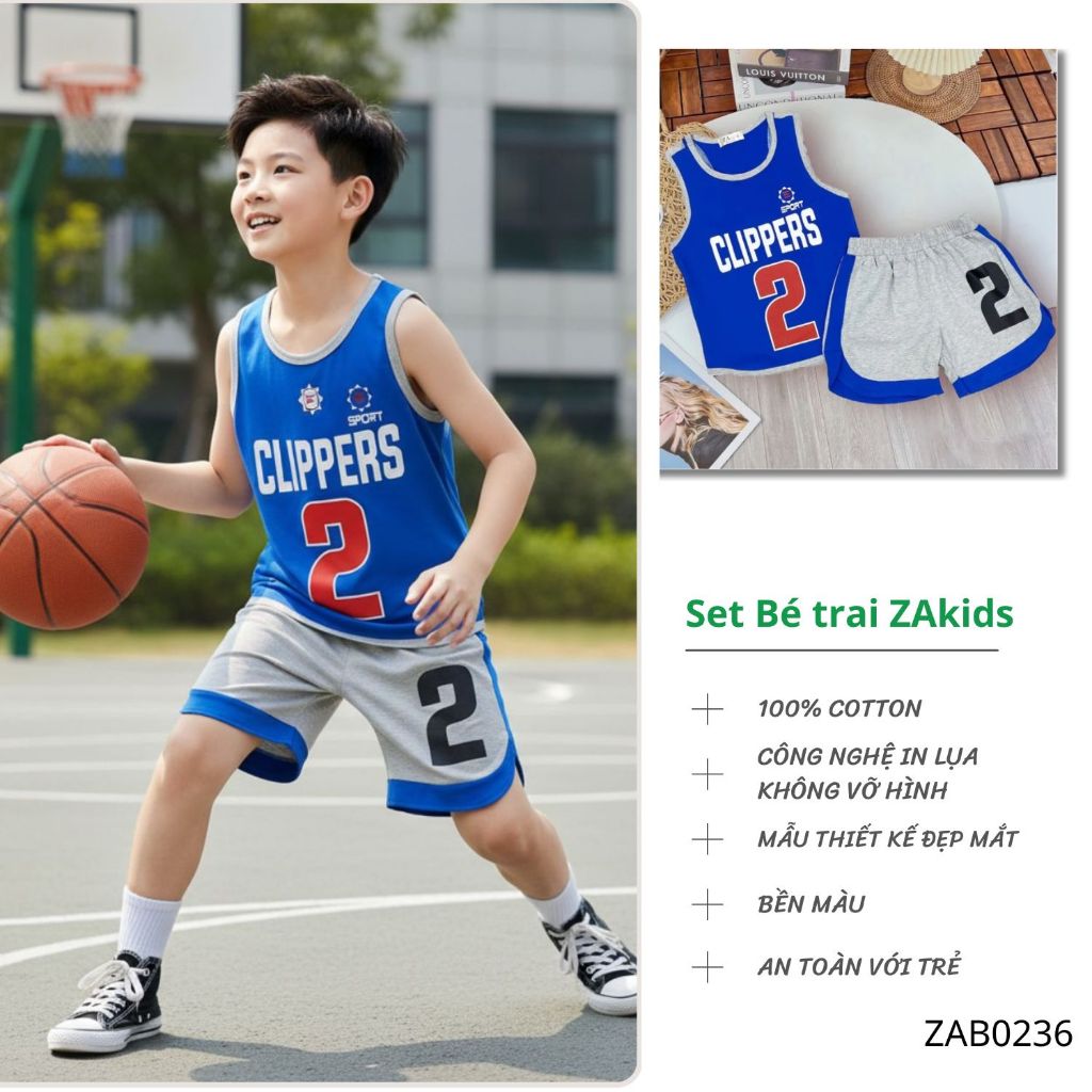 Bộ thun sát nách dành cho bé trai size 20-23kg từ 4-6 tuổi - ZAkids