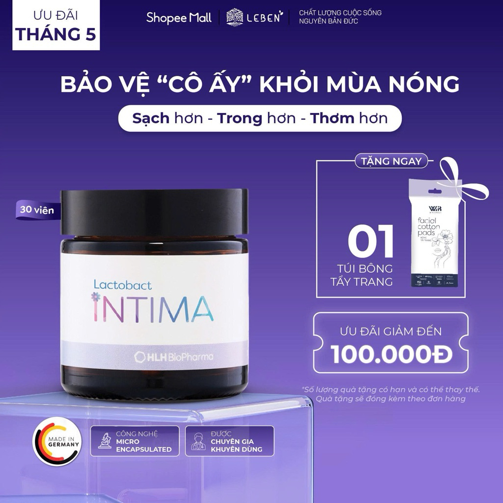 Men vi sinh Lactobact Intima Đức - bổ sung lợi khuẩn phụ khoa, bảo vệ vùng kín, tiết niệu tái phát |