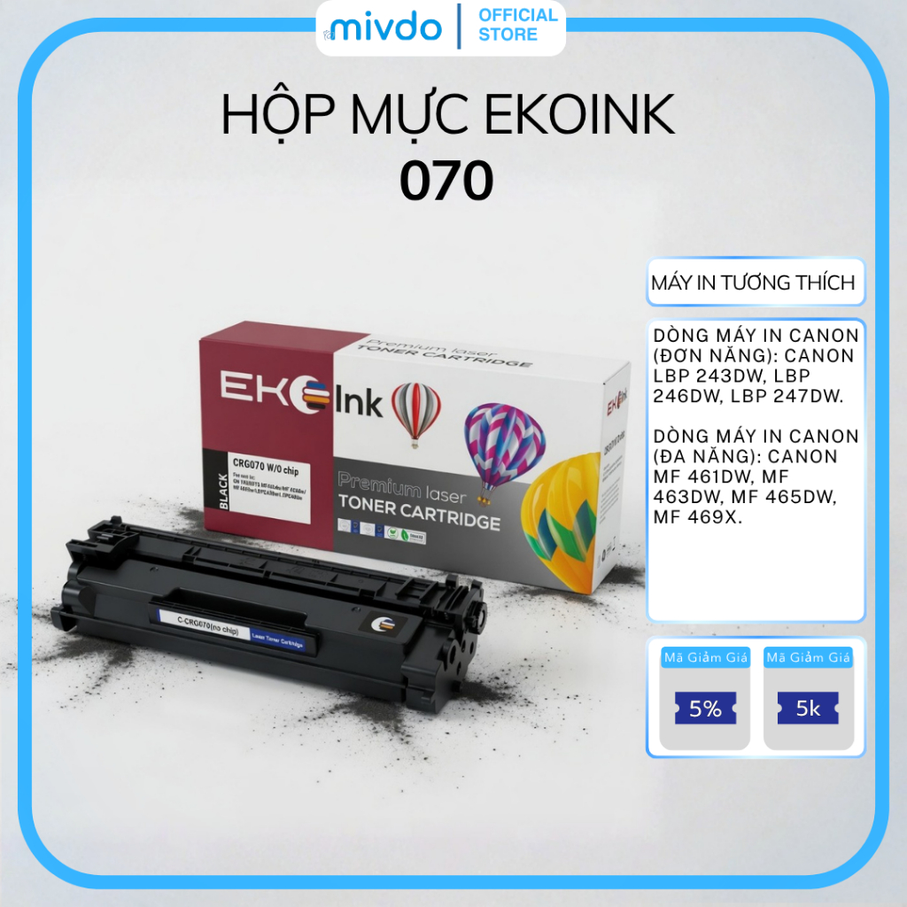 Hộp Mực Ekoink 070 Dùng Cho Canon LBP243DW 246DW 247DW MF465DW MF469X In Sắc Nét Ổn Định