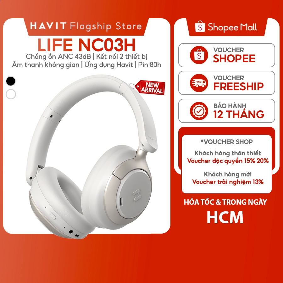 Tai nghe Bluetooth Headphone Havit Life NC03H | Spatial Hires Audio | Kết nối 2 TB & App Control | Bluetooth 6.0