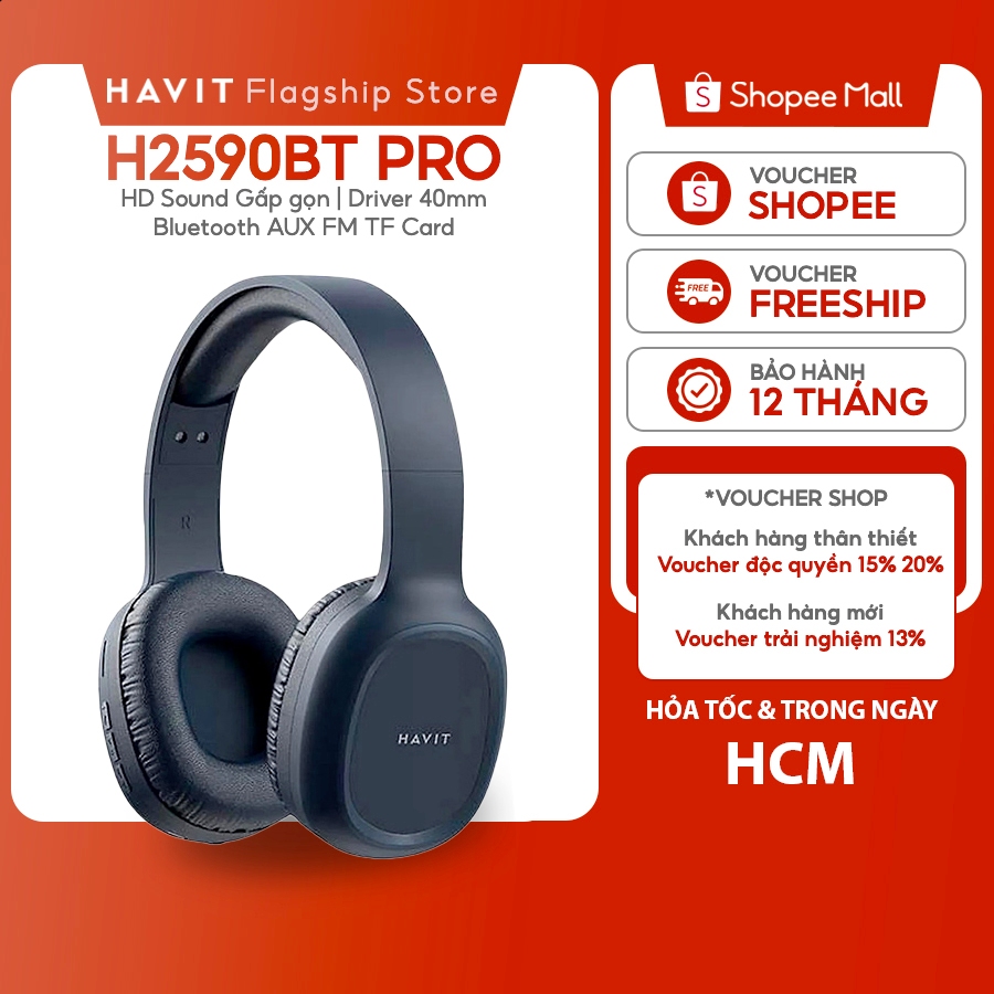 Tai nghe chụp tai không dây Bluetooth Havit H2590BT Pro - Kích thước 40mm, Active Noise Cancellation