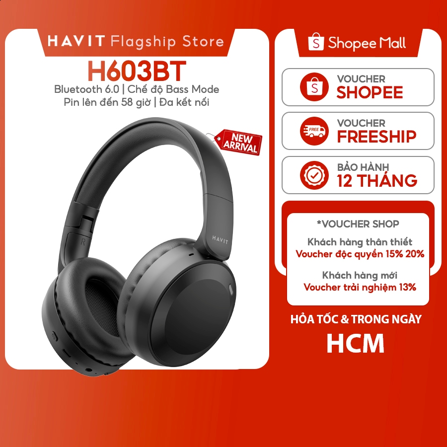 Tai nghe Bluetooth Headphone Havit H603BT Pin 58 tiếng | Bluetooth 6.0