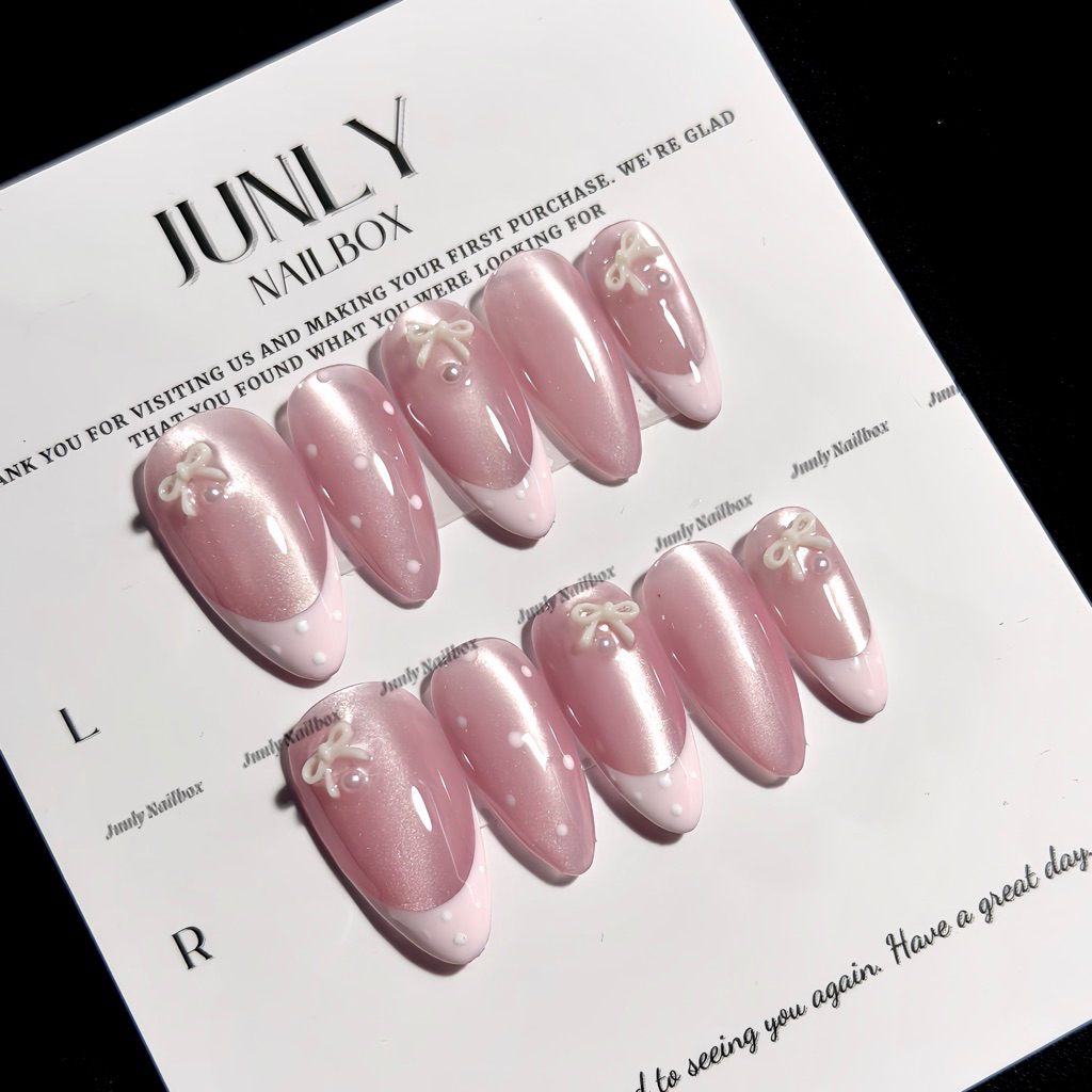 Nailbox Thiết kế JUNLY móng tay giả mắt mèo hồng đi học đi chơi cho nữ mã 850