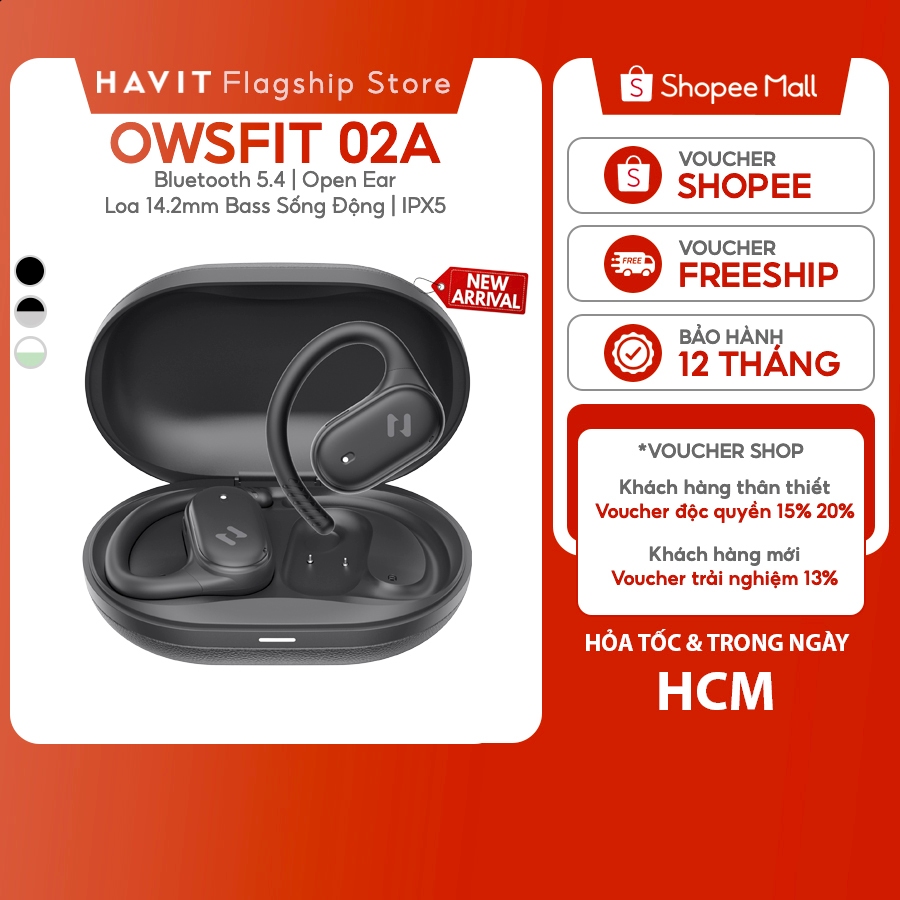 Tai Nghe Không Dây Havit OWSFIT 02A | Kiểu Dáng Open Ear | Mic ENC Bluetooth 5.4