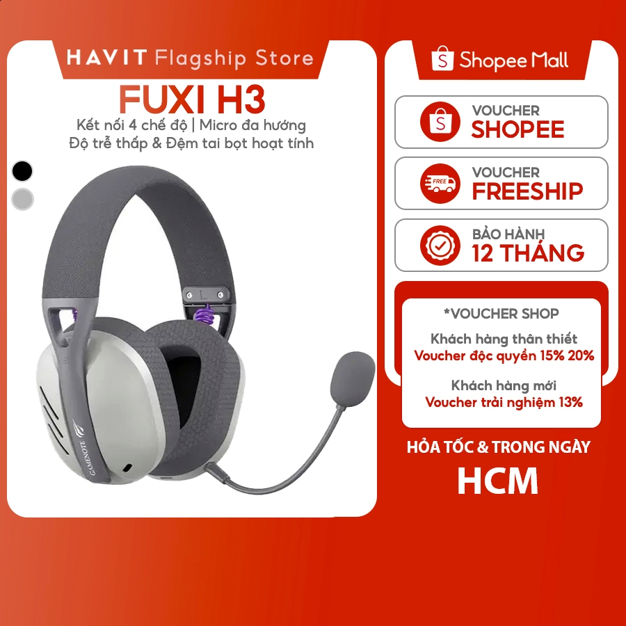 Tai Nghe Chụp Tai Không Dây Havit Fuxi H3 Gamenote 7.1 | Micro Đa Hướng | Độ Trễ Thấp