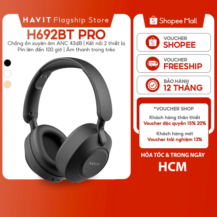 Tai nghe Bluetooth Headphone Havit H692BT Pro Pin 100 tiếng | Kết Nối 2 Thiết Bị | BT 6.0