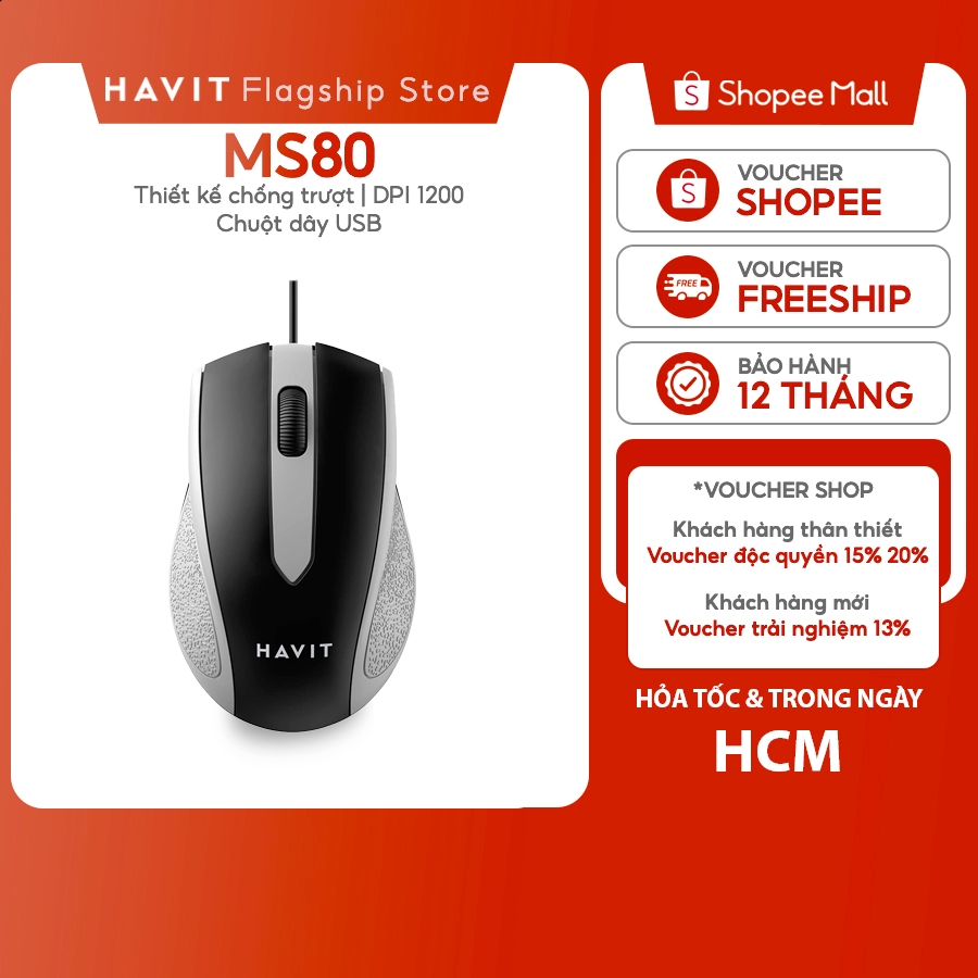 Chuột Có Dây Havit MS80 Chống Trượt | Ôm Tay Và Độ Nhạy Cao