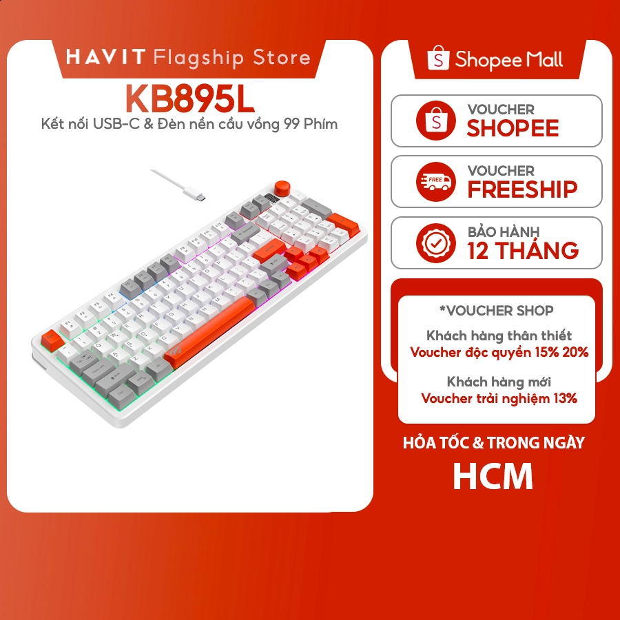 Bàn Phím Có Dây Havit KB895L Gamenote USB-C | Đèn Nền Cầu Vòng 99 Phím