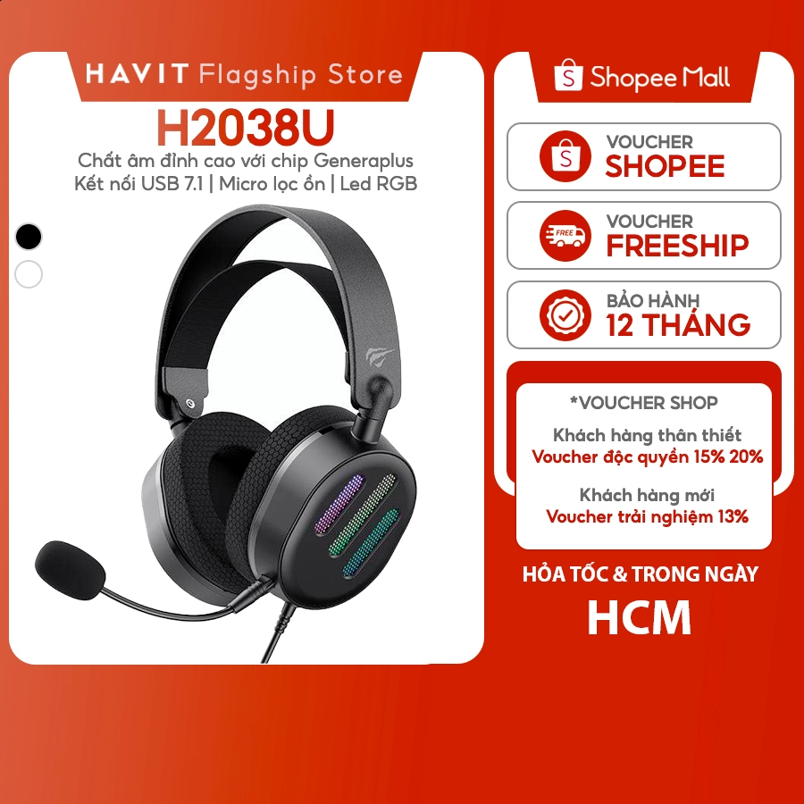 Tai Nghe Chụp Tai Có Dây Havit H2038U Chip GeneraPlus Micro 360 độ | Kết nối USB 7.1