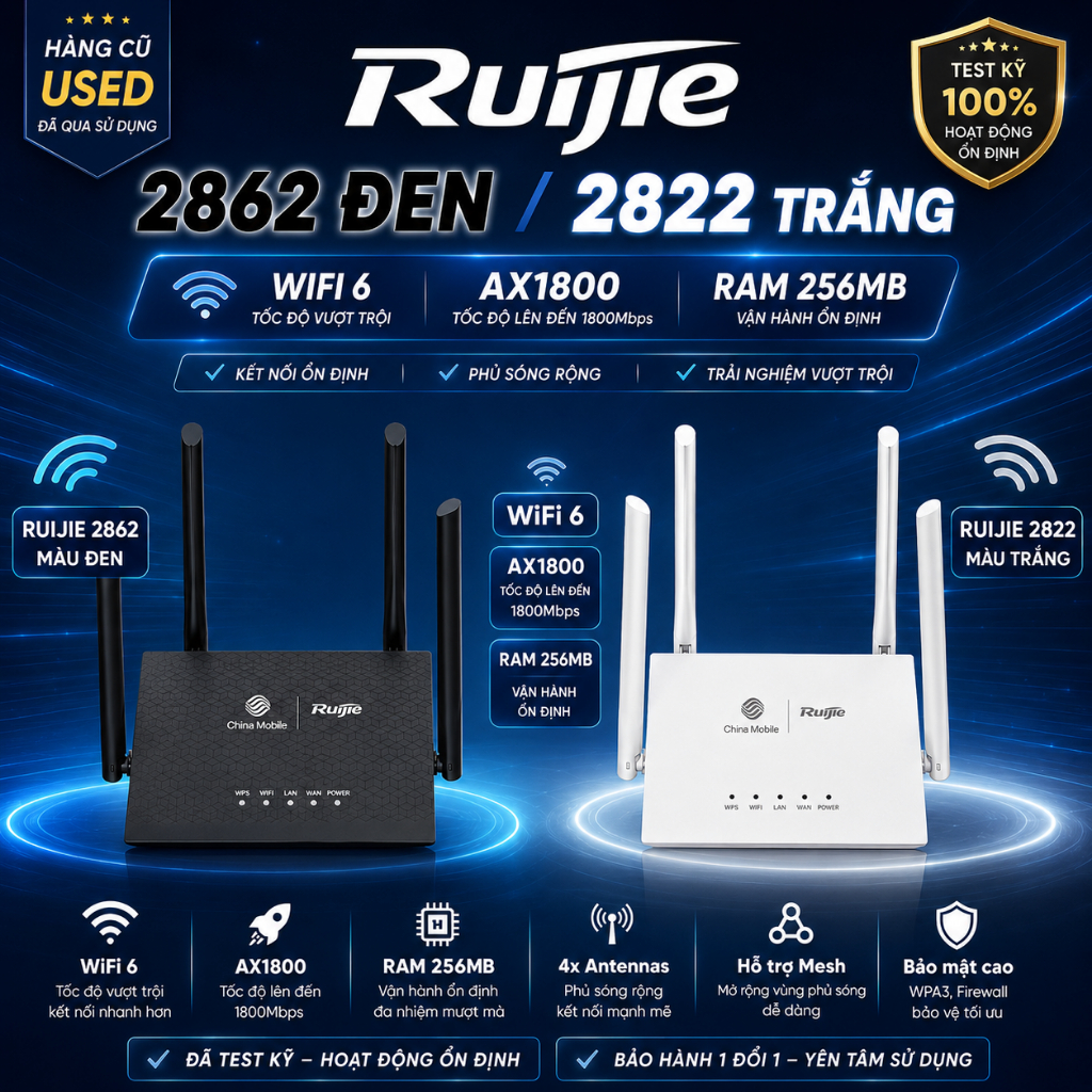 WIFI 6 MESH RUIJIE RG-MA282 WIFI 6 AX1800 China Mobile  Dr5264 Lõi Kép 1800M Thông Minh  Mạng 5G Xuy