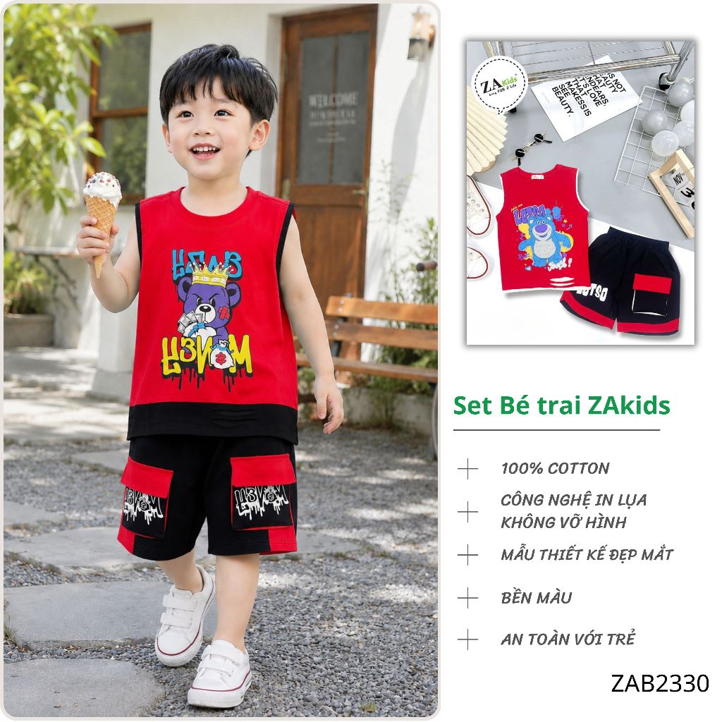 Đồ Bộ Quần Áo Thun Cotton Mặc Nhà Mùa Hè Cho Bé Trai Zakids ( Size 2-10 tuôi) ZAB2330