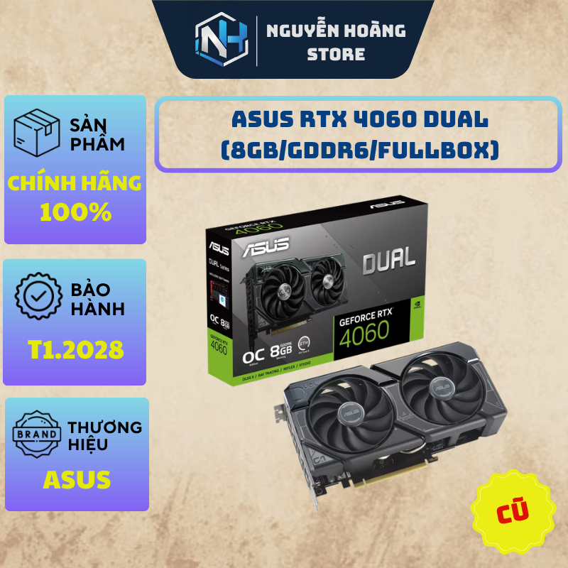 VGA card màn hình ASUS RTX 4060 DUAL 8GB Cũ