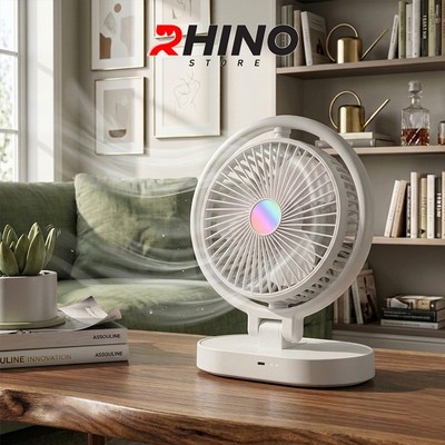 Quạt Bàn Đa Năng Rhino F106 - Quạt Tích Điện Để Bàn Tuần Hoàn Không Khí, 5 Cấp Độ Gió, Xoay 360 Độ