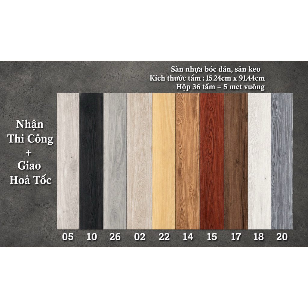 5 met vuông, Sàn nhựa giả gỗ, Tấm dán sàn giả gỗ, PVC vinyl floor