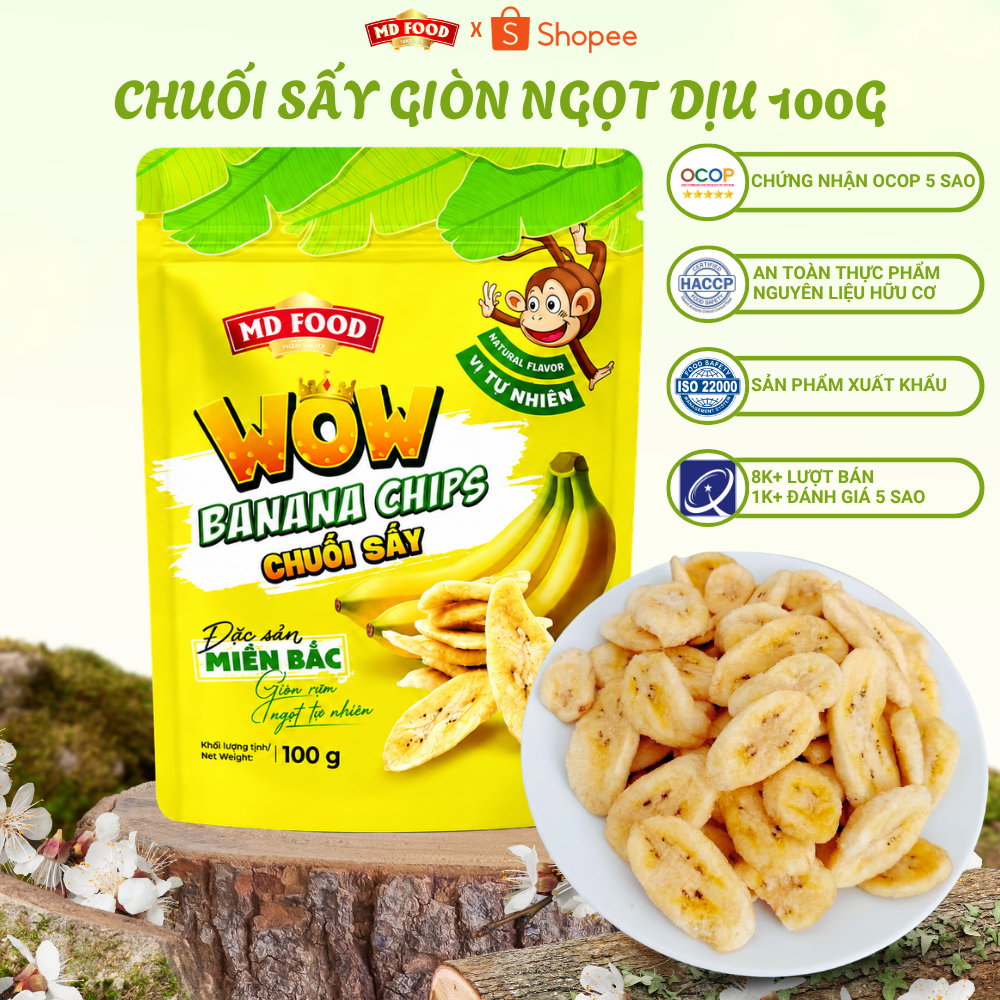 Chuối sấy Minh Dương Food thơm ngon healthy giòn tan nguyên chất túi zip ăn vặt làm quà tiện lợi