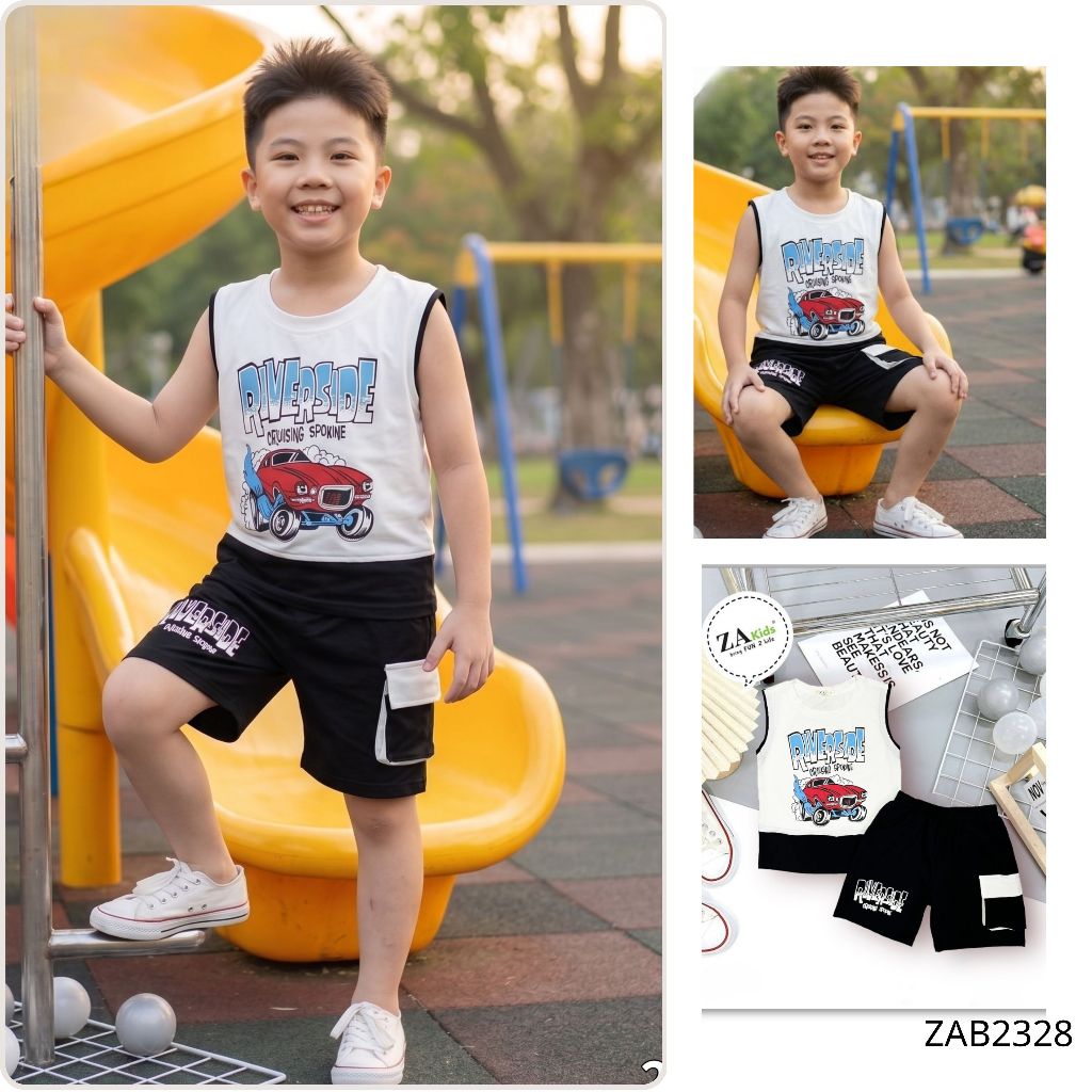 Bộ Quần Áo Thun Cotton 4 Chiều Cao Cấp Sát Nách Quần Đùi Thời Trang RIVE Bé Trai ZAkids ZAB2328